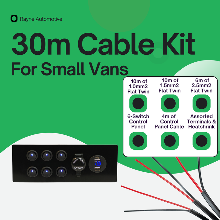 30M Mixed 12V Cable Kit With 6-switch control panel For Small Campervan Electrical Systems