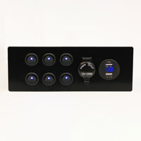 6-switch control panel in satin black for 12V systems.