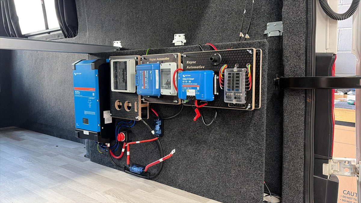Real mains hook-up installation on the Rayne Automotive workshop bench