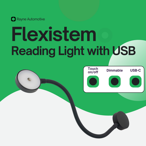 Touch Sensitive Black 12V Dimmable LED Reading Light with USB C Warm White