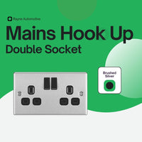 Mains Hook Up Double Socket Brushed Silver — Mains Hook-Up Double Socket and 5M Cable Pack — 1 to 4 Sockets