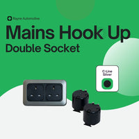 C-Line Double 240V Mains Socket with Surround — Silver Finish