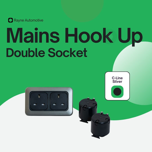 C-Line Double 240V Mains Socket with Surround — Silver Finish