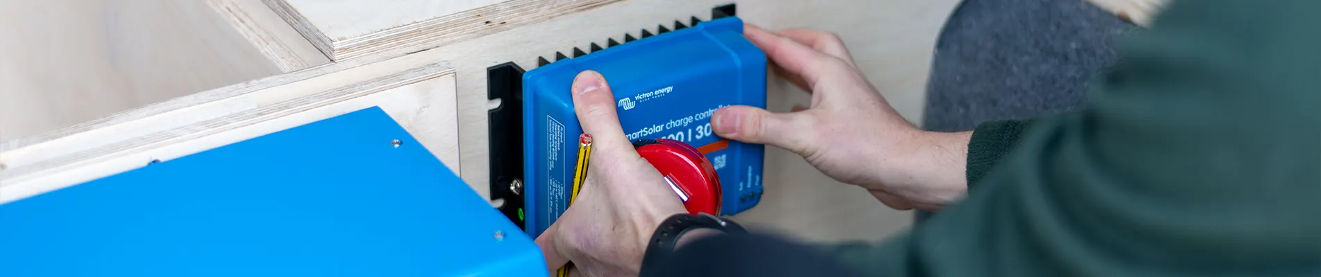 Campervan fitting equipment and wiring tools on a workbench